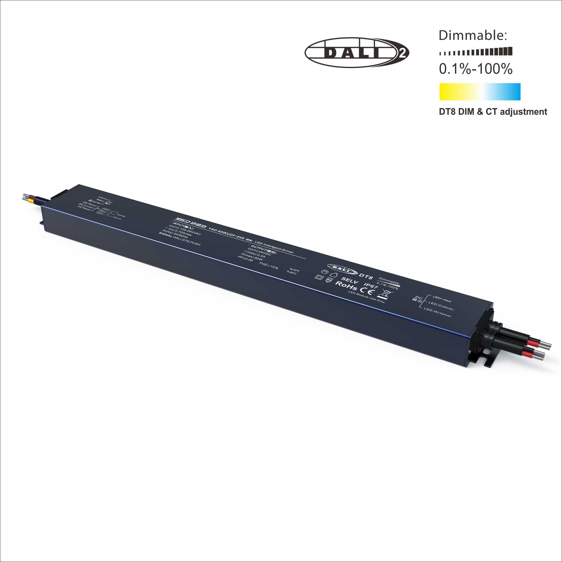 12/24V 60W DALI DT8 PUSH  Dimmable Waterproof LED Power Supply
