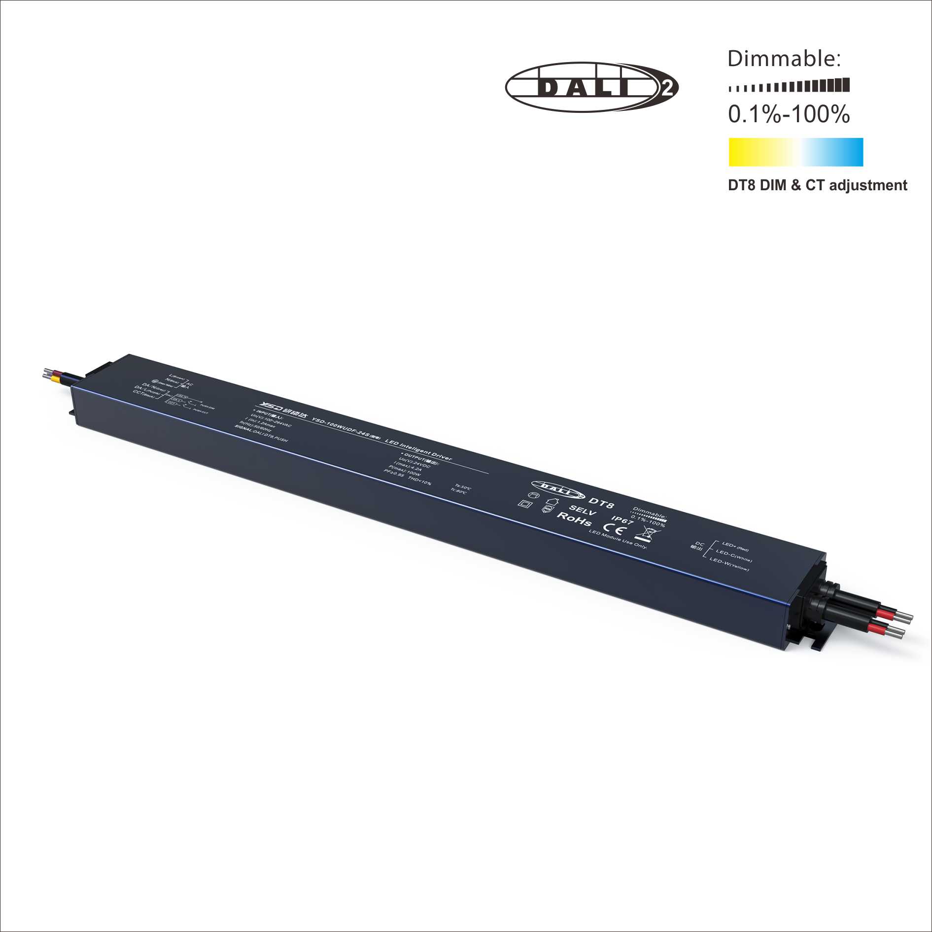 12/24V 100W DALI DT8 PUSH  Dimmable Waterproof LED Power Supply
