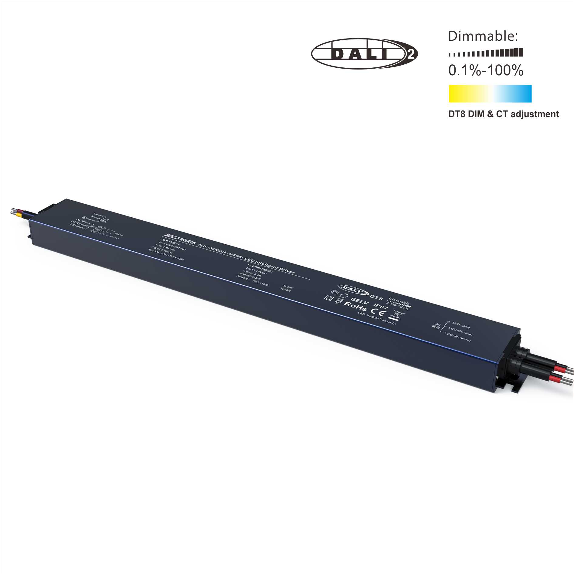 12/24V 150W DALI DT8 PUSH  Dimmable Waterproof LED Power Supply