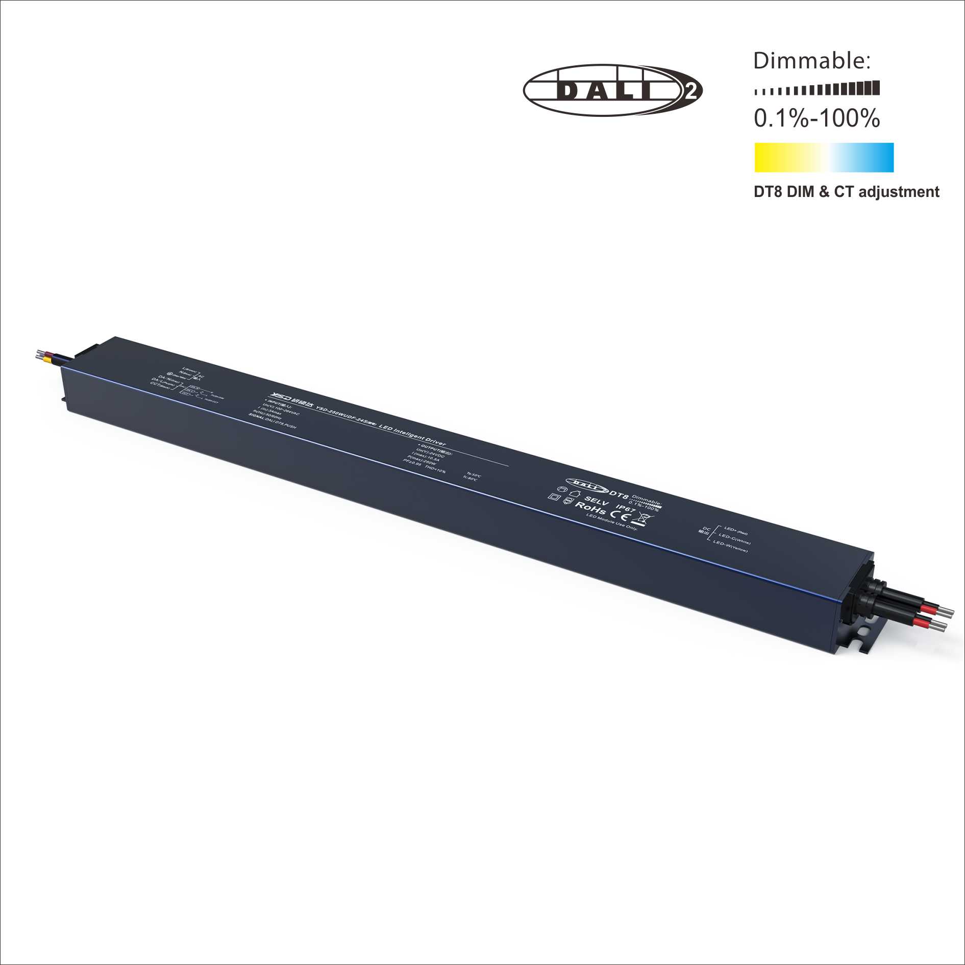 12/24V 200W DALI DT8 PUSH  Dimmable Waterproof LED Power Supply