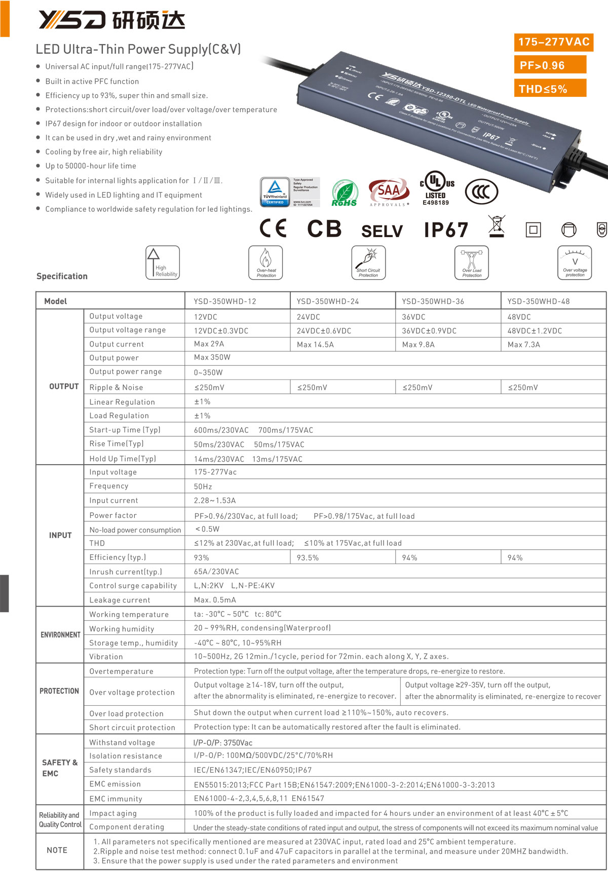 Shenzhen high PF LED driver newest waterproof LED driver 12v 24v 350w ultra-thin ip67 led driver 29.2A pf>0.95 for outdoor specification  01