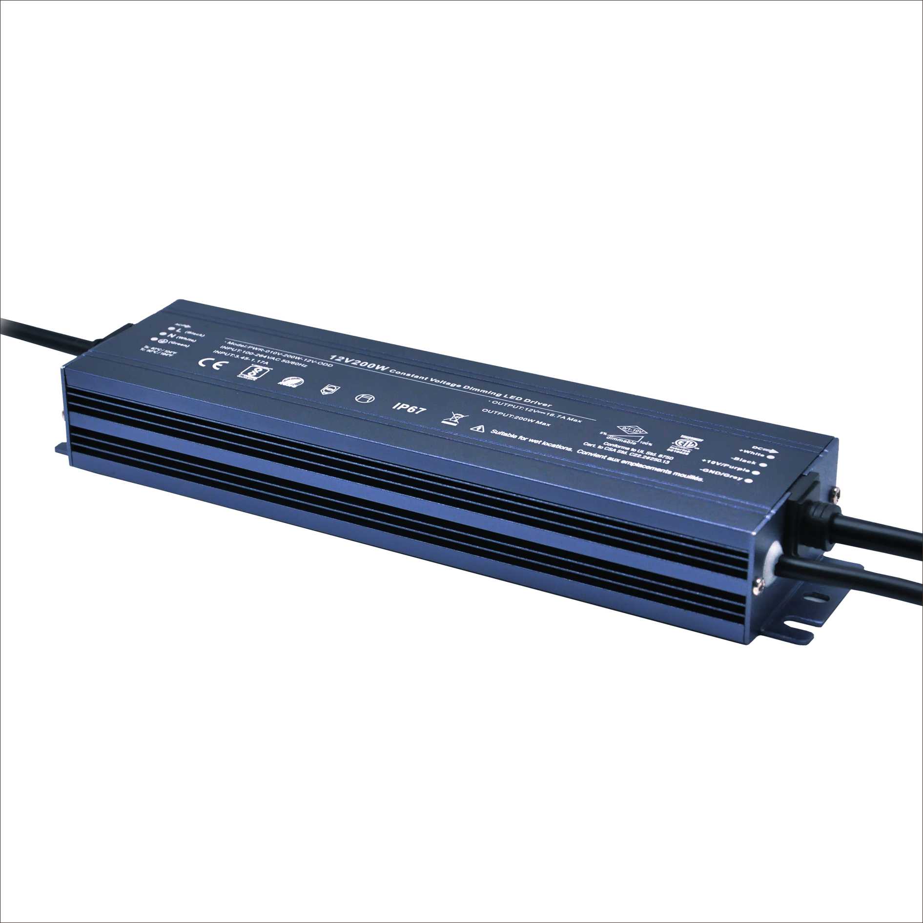 200W 12V/24V CV dimmable waterproof LED power supply