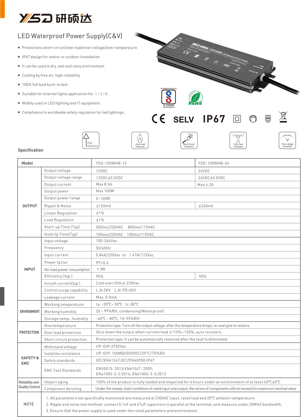 CE ROHS approved constant voltage 60w waterproof led driver ip67 use for led strip light  specification  01